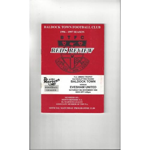 Baldock Town v Evesham United FA Trophy Football Programme 1996/97