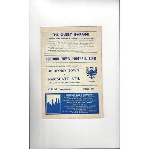 Bedford Town v Ramsgate Athletic FA Trophy Football Programme 1969/70