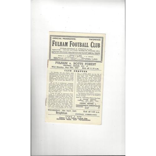 1946/47 Fulham v Nottingham Forest Football Programme