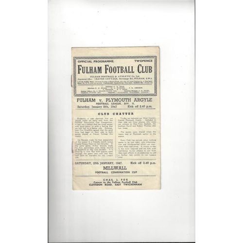 1946/47 Fulham v Plymouth Argyle Football Programme