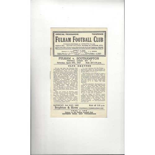 1946/47 Fulham v Southampton Football Programme