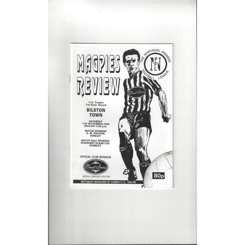 Chorley v Bilston Town FA Trophy Football Programme 1994/95