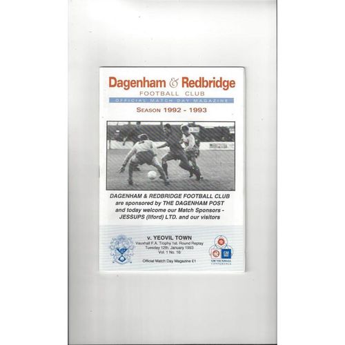 Dagenham v Yeovil Town FA Trophy Football Programme 1992/93