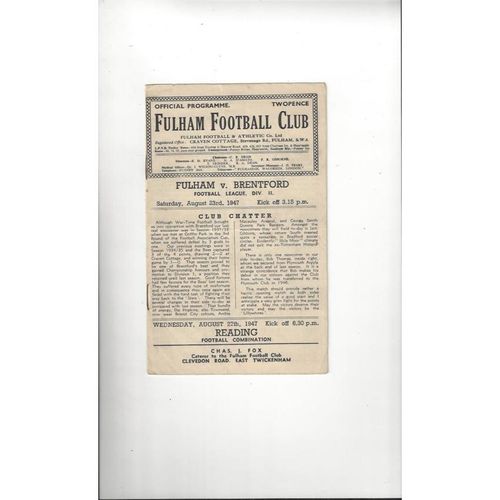 1947/48 Fulham v Brentford Football Programme