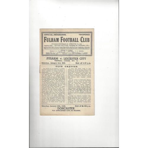 1947/48 Fulham v Leicester City Football Programme