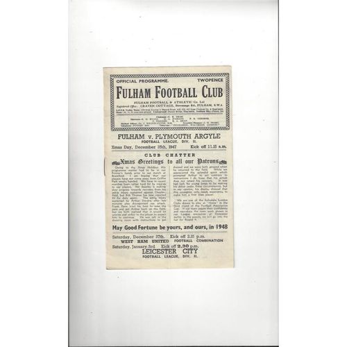 1947/48 Fulham v Plymouth Argyle Football Programme