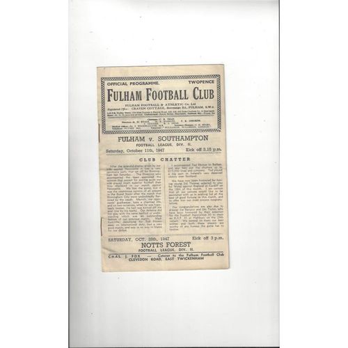 1947/48 Fulham v Southampton Football Programme
