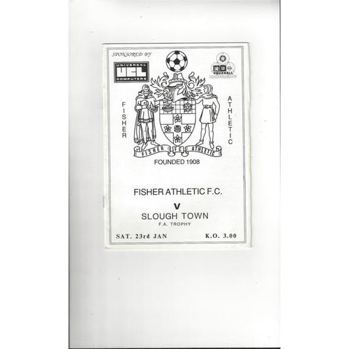 Fisher Athletic v Slough Town FA Trophy Football Programme 1987/88