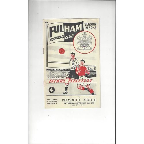 1952/53 Fulham v Plymouth Argyle Football Programme