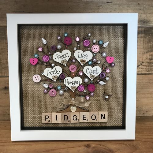“Hearts & Buttons” Family Tree Frame
