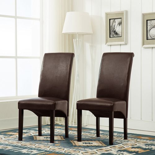 Lucy Faux Leather Dining Chairs Roll Top Scroll High Back (BROWN)