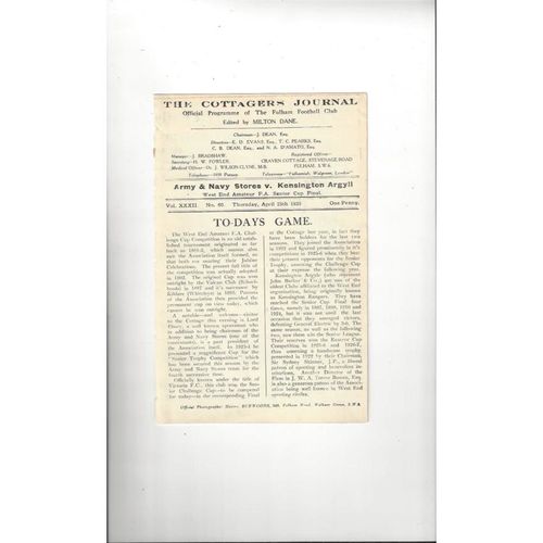 1928/29 Army & Navy Stores v Kensington Argyll West End Cup Final Programme