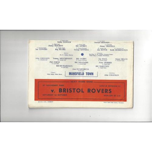 1966/67 Oldham Athletic v Mansfield Town Football Programme