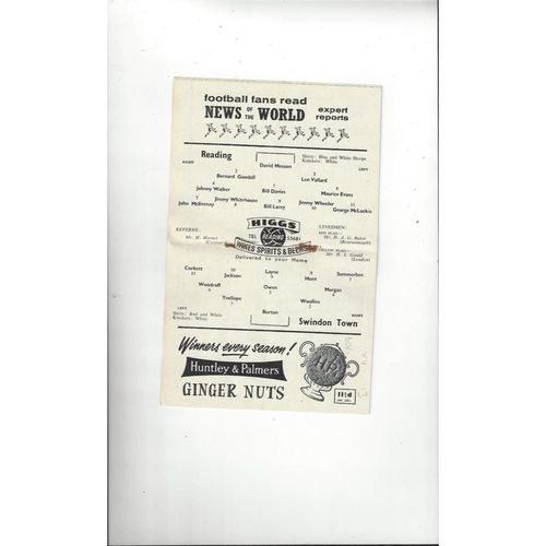 1960/61 Reading v Swindon Town Football Programme