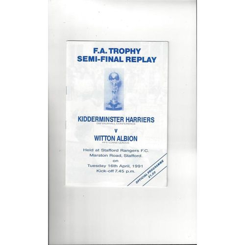 1990/91 Kidderminster v Witton Albion Trophy Semi Final Rep Football Programme