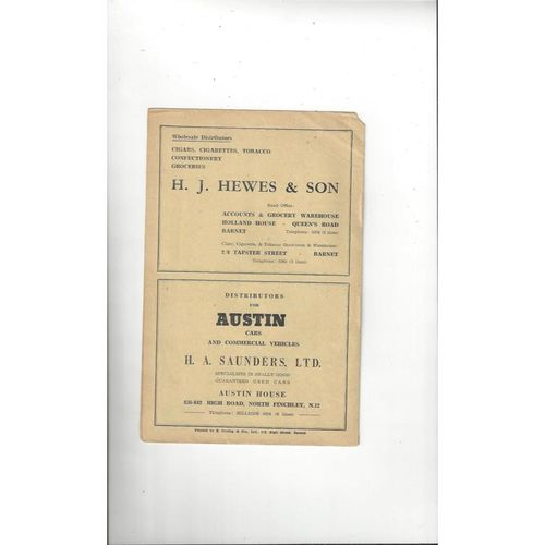 1948/49 Barnet v Barking London Senior Cup Football Programme