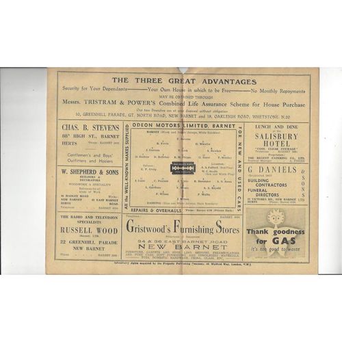 1948/49 Barnet v Barking London Senior Cup Football Programme