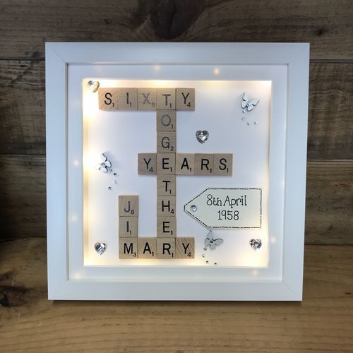 Customised Silver Wedding Scrabble Name Box Frame