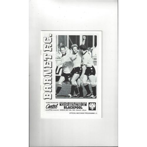 Barnet v Blackpool Play Off Football Programme 1991/92
