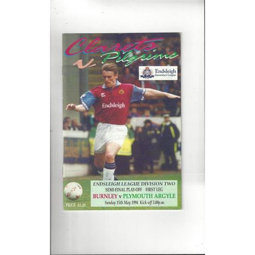 Burnley v Plymouth Argyle Play Off Football Programme 1993/94