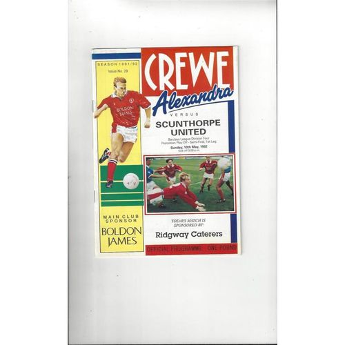 Crewe Alexandra v Scunthorpe United Play Off Football Programme 1991/92