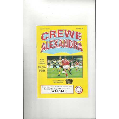 Crewe Alexandra v Walsall Play Off Football Programme 1992/93