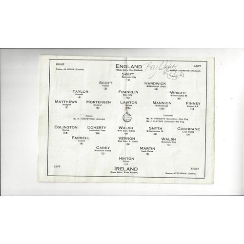 1947 England v Ireland Football Programme @ Everton. Autographed