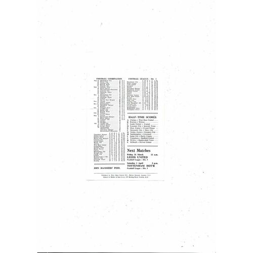 West Ham United v Chelsea Football Combination Programme 1971/72