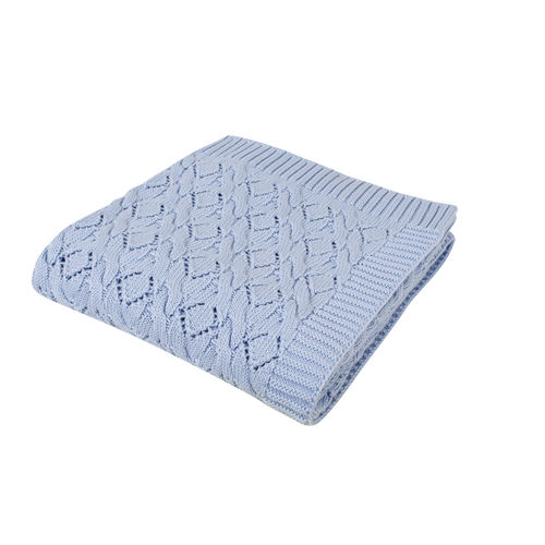 Diamond Jacquard Cable Blanket - Light Blue