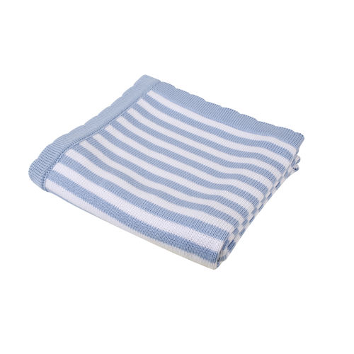 Stripe Scallop Edge Baby Blanket - Light Blue