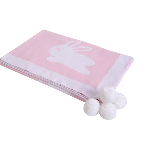 Bunny Blanket with Pompoms - Pink