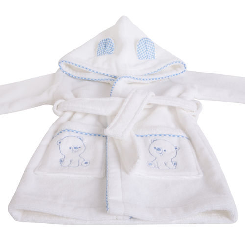 Bear Hooded Bathrobe with Blue Gingham Trim