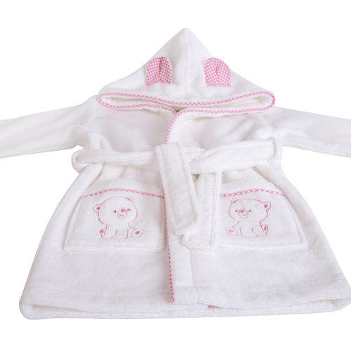 Bear Hooded Bathrobe with Pink Gingham Trim
