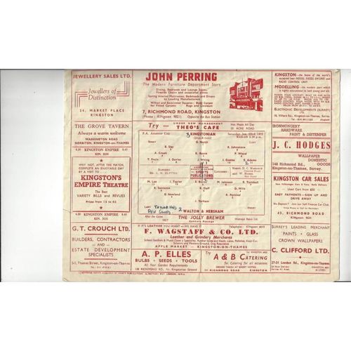 1954/55 Kingstonian v Walton & Hersham Amateur Cup Football Programme