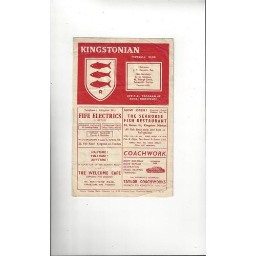 1954/55 Kingstonian v Walton & Hersham Amateur Cup Football Programme