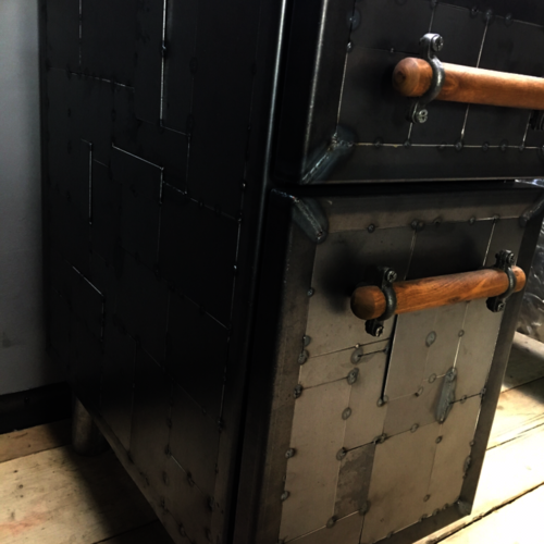 Industrial style metal 'patchwork' spot welded desk