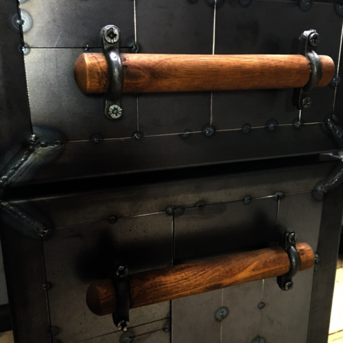 Industrial style metal 'patchwork' spot welded desk