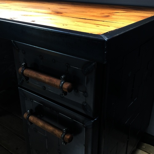 Industrial style metal 'patchwork' spot welded desk