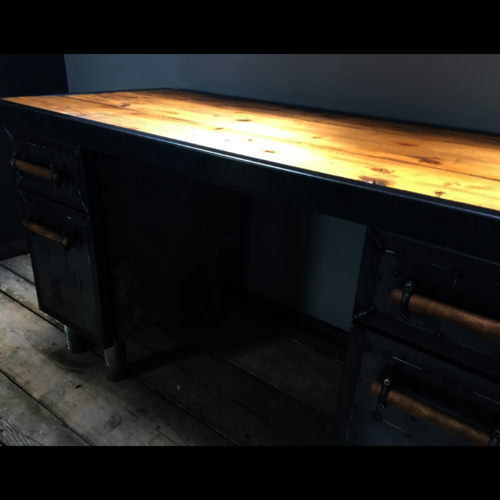 Industrial style metal 'patchwork' spot welded desk