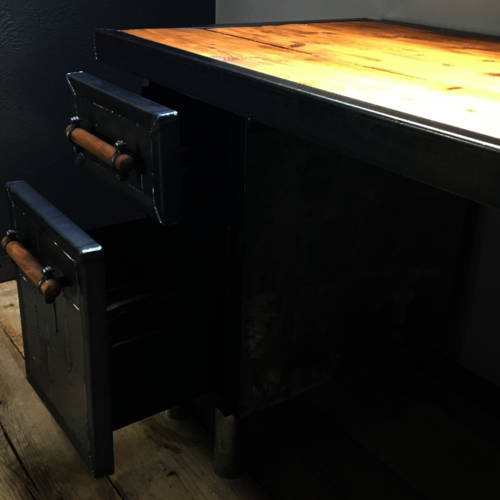 Industrial style metal 'patchwork' spot welded desk