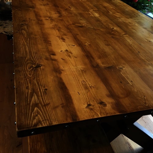 Huge industrial reclaimed wood table and benches