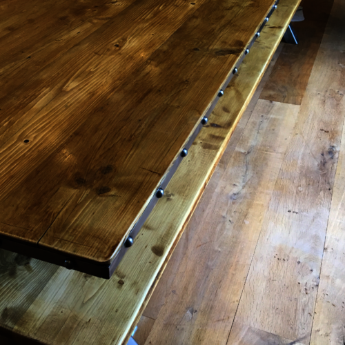 Huge industrial reclaimed wood table and benches