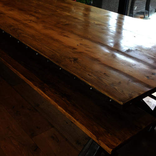 Huge industrial reclaimed wood table and benches