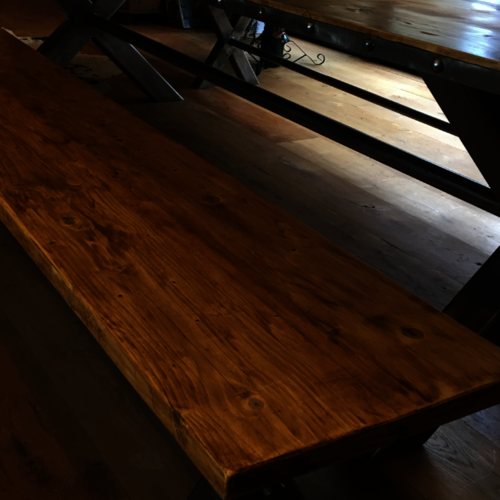 Huge industrial reclaimed wood table and benches
