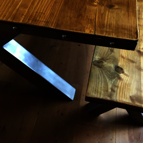 Huge industrial reclaimed wood table and benches