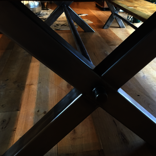 Huge industrial reclaimed wood table and benches