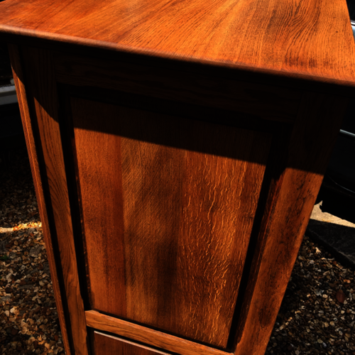 Upcycled oak cupboard with metal mesh doors