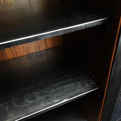 Upcycled oak cupboard with metal mesh doors