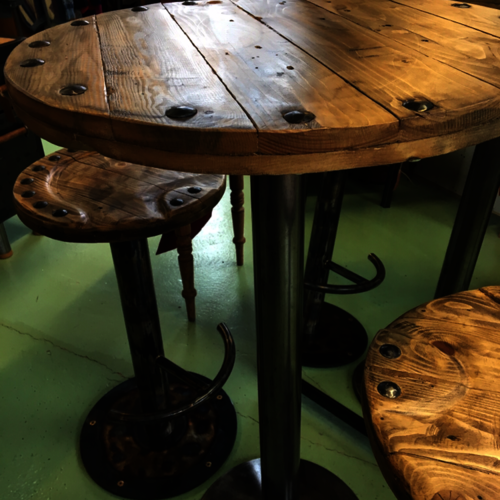 Industrial rustic bar/kitchen table and 2 stools