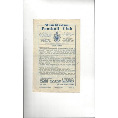 Wimbledon Home Football Programmes